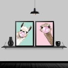 Kit 2 Quadros Lhama E Avestruz Chiclete 45x34cm - Com Vidro M