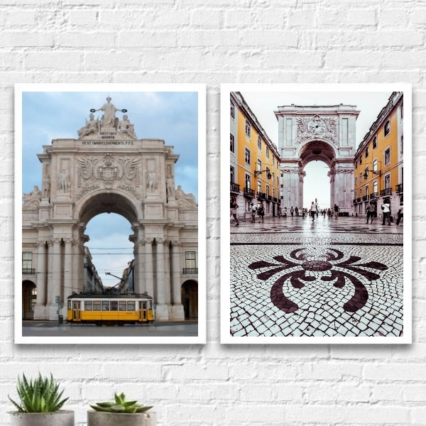 Kit 2 Quadros Lisboa Portugal 45x34cm - Com Vidro Moldura:mad