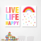 Kit 2 Quadros Live Life Happy 60x40cm Moldura:madeira Branca