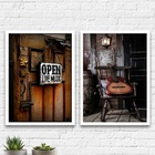 Kit 2 Quadros Live Music Violão Vintage 33x24cm Moldura:madei