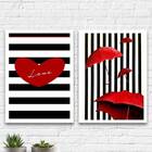 Kit 2 Quadros Love Listras Preto E Vermelho 45x34cm - Com Vid