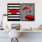 Kit 2 Quadros Love Listras Preto E Vermelho 45x34cm Moldura:m