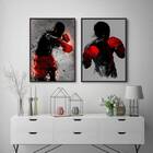 Kit 2 Quadros Lutadores De Boxe 45x34cm - Com Vidro Moldura:m
