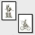 Kit 2 Quadros Macaquinhos Esportistas 24x18cm Moldura:madeira