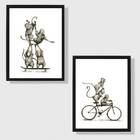 Kit 2 Quadros Macaquinhos Esportistas 45x34cm - Com Vidro Mol