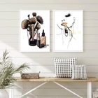 Kit 2 Quadros Makeup Mulher Maquiando 45x34cm - Com Vidro Mol