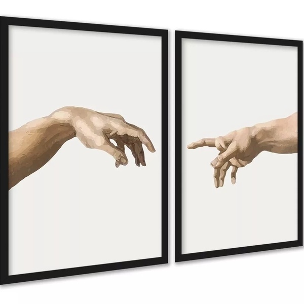 Kit 2 Quadros Mão Criação Adão 33x24cm - Com Vidro Moldura Br