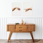 Kit 2 Quadros Mão Criação Adão 33x24cm Moldura Branca