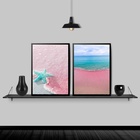 Kit 2 Quadros Mar Verão Rosa E Azul 33x24cm - Com Vidro Moldu