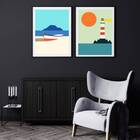 Kit 2 Quadros Marinha 45x34cm - Com Vidro Moldura:madeira Pre