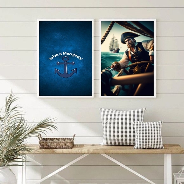 Kit 2 Quadros Marinheiros Umbanda- Salve A Marujada 24x18cm -