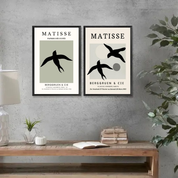 Kit 2 Quadros Matisse Andorinhas 33x24cm Moldura Preta