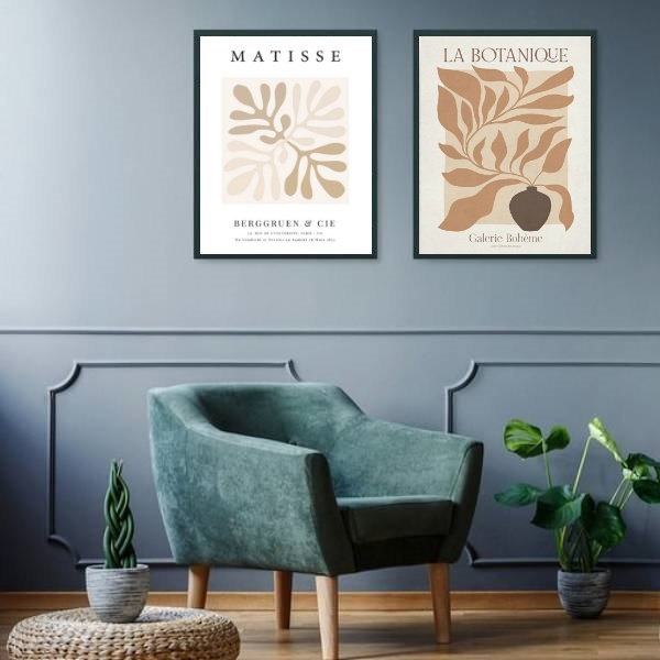 Kit 2 Quadros Matisse Botânica - Cores Neutras 33x24cm - Com
