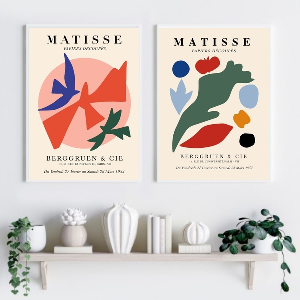 Kit 2 Quadros Matisse Coloridos - Pássaros 24x18cm Moldura:ma