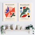 Kit 2 Quadros Matisse Coloridos - Pássaros 33x24cm - Com Vidr