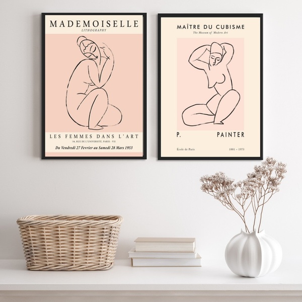 Kit 2 Quadros Matisse Mulheres Rosa 33x24cm - Com Vidro Moldu