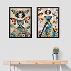 Kit 2 Quadros Menina - Borboletas E Pássaros 24x18cm Moldura