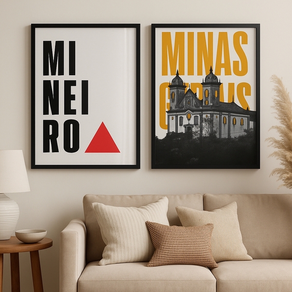 Kit 2 Quadros Minas Gerais Mineiro Barroco 24x18cm - Com Vidr
