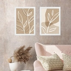Kit 2 Quadros Minimalista Bege - Simple Leaf 33x24cm - Com Vi