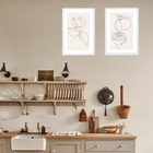 Kit 2 Quadros Minimalista Cozinha Café Bege 33x24cm - Com Vid