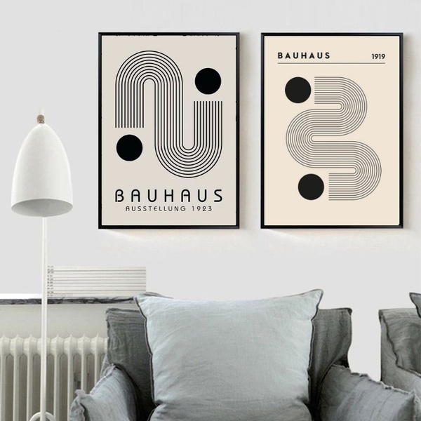 Kit 2 Quadros Minimalistas Abstratos Arte Bauhaus 33x24cm - C