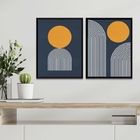 Kit 2 Quadros Minimalistas Abstratos Azul E Amarelo 45x34cm -