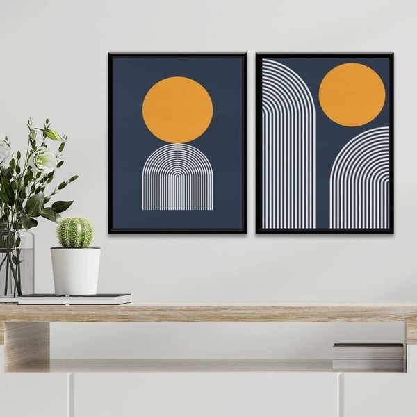 Kit 2 Quadros Minimalistas Abstratos Azul E Amarelo 45x34cm M