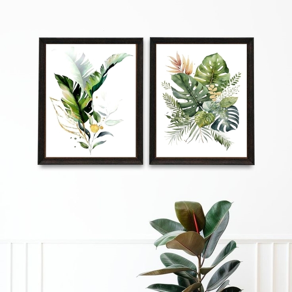 Kit 2 Quadros Minimalistas Botânica- Folhagens 24x18cm Moldur