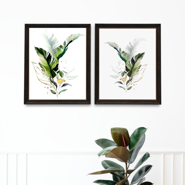 Kit 2 Quadros Minimalistas Botânica- Folhas 33x24cm - Com Vid