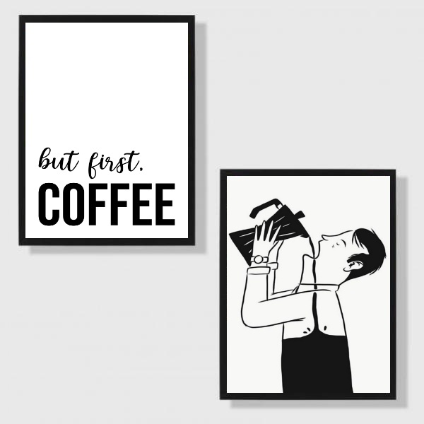 Kit 2 Quadros Minimalistas Café But First Coffee 24x18cm - Co