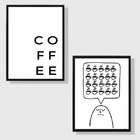 Kit 2 Quadros Minimalistas Café - Coffee 33x24cm - Com Vidro