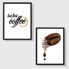 Kit 2 Quadros Minimalistas Café - First Coffee 33x24cm - Com