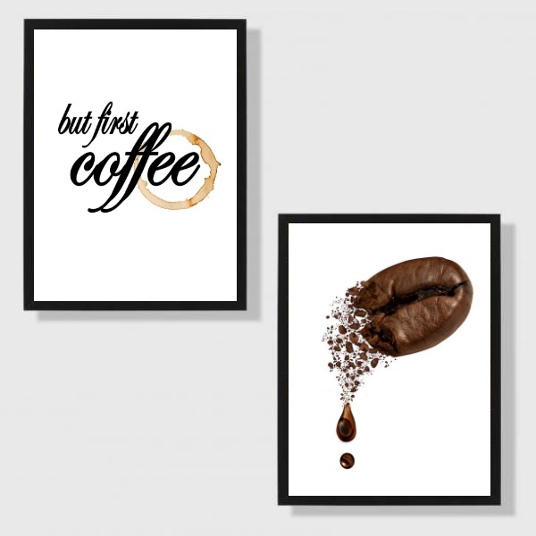 Kit 2 Quadros Minimalistas Café - First Coffee 33x24cm Moldur