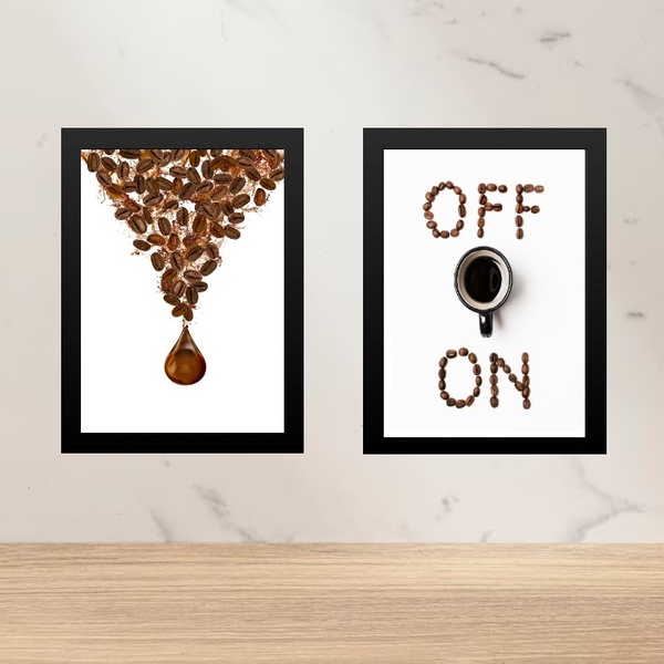 Kit 2 Quadros Minimalistas Café On - Off 45x34cm - Com Vidro