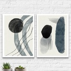 Kit 2 Quadros Minimalistas Cinza E Preto 45x34cm - Com Vidro