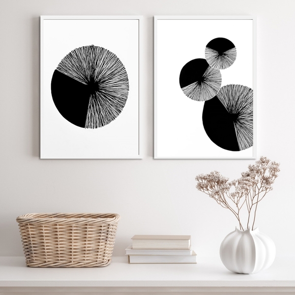 Kit 2 Quadros Minimalistas Círculos Efeito textura 24x18cm Mo
