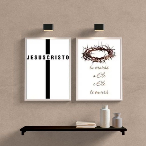 Kit 2 Quadros Minimalistas Evangélicos- Jesus Cristo 24x18cm