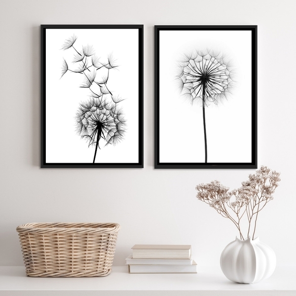 Kit 2 Quadros Minimalistas Flor Dente de leão 33x24cm - Com V