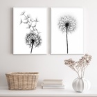 Kit 2 Quadros Minimalistas Flor Dente de leão 45x34cm Moldura