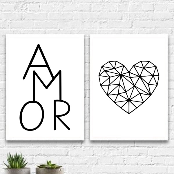 Kit 2 Quadros Minimalistas Geométricos Amor 33x24cm - Com Vid