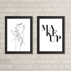 Kit 2 Quadros Minimalistas Makeup One line 33x24cm - Com Vidr