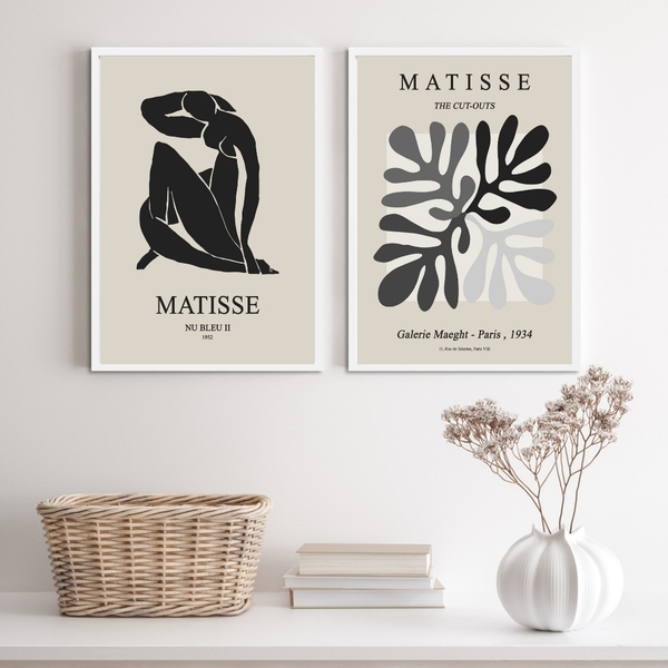 Kit 2 Quadros Minimalistas Preto E Cinza matisse 24x18cm Mold