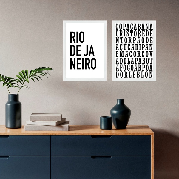 Kit 2 Quadros Minimalistas Rio De Janeiro - Caça Palavras 45x
