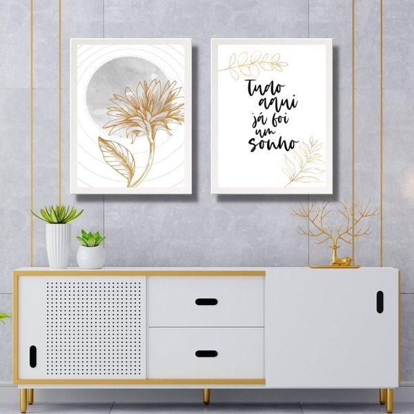Kit 2 Quadros Minimalistas Tudo Aqui Já Foi Um Sonho 24x18cm