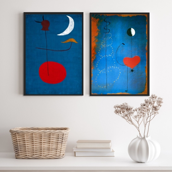 Kit 2 Quadros Miró Azul E Vermelho 24x18cm Moldura:madeira Pr