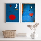 Kit 2 Quadros Miró Azul E Vermelho 33x24cm - Com Vidro Moldur