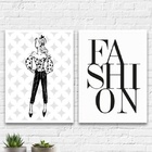 Kit 2 Quadros Moda Feminina Fashion 45x34cm - Com Vidro Moldu