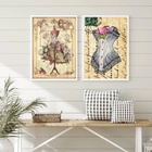 Kit 2 Quadros Moda Vintage- Vestido E Espartilho 45x34cm Mold