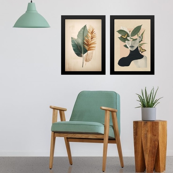 Kit 2 Quadros Modernos A Mente Da Natureza 45x34cm - Com Vidr