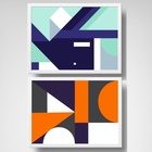 Kit 2 Quadros Modernos Abstratos Coloridos 33x24cm - Com Vidr